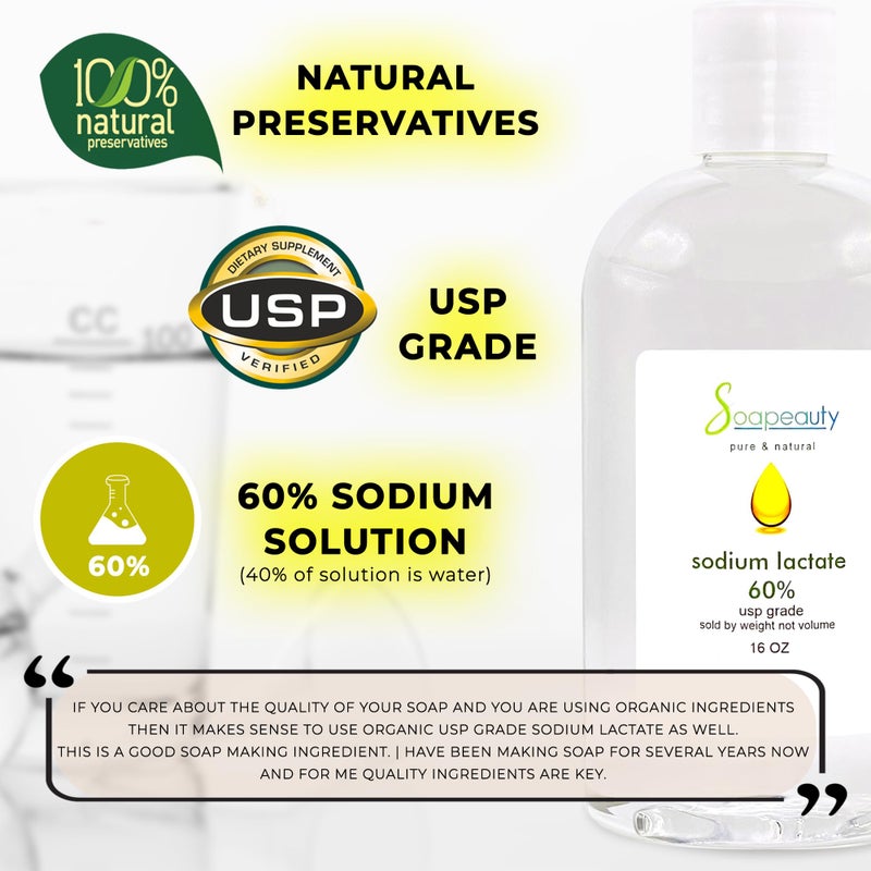 Soapeauty SODIUM LACTATE for Soap Making & Lotions | 60% USP Pure Natural Preservative | Harder Bar of Soap  Bigger Yield  Faster Cure Time  Provides Moisture | 16 oz - Image 3